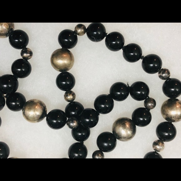 Onyx sterling bead ball necklace - Picture 2 of 4